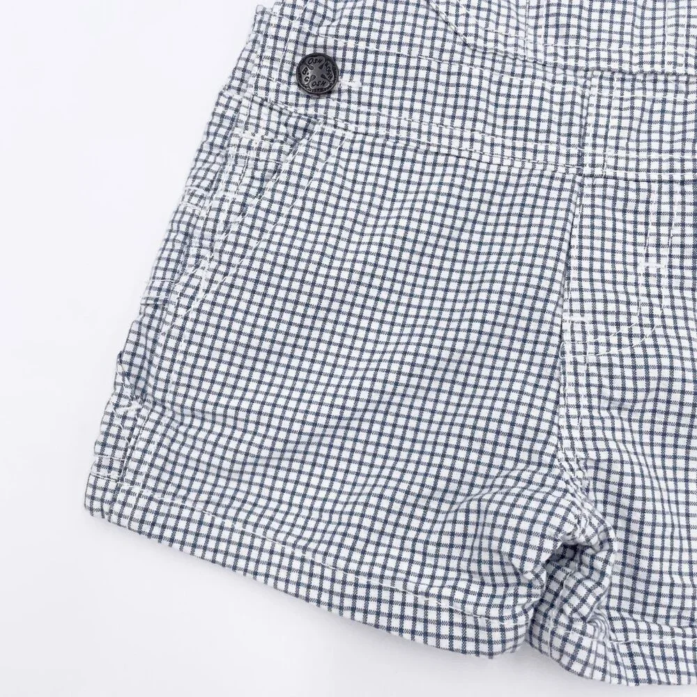 OshKosh B'Gosh Shortalls Blue and White Plaid Vestbak Overall Shorts Size 6 M